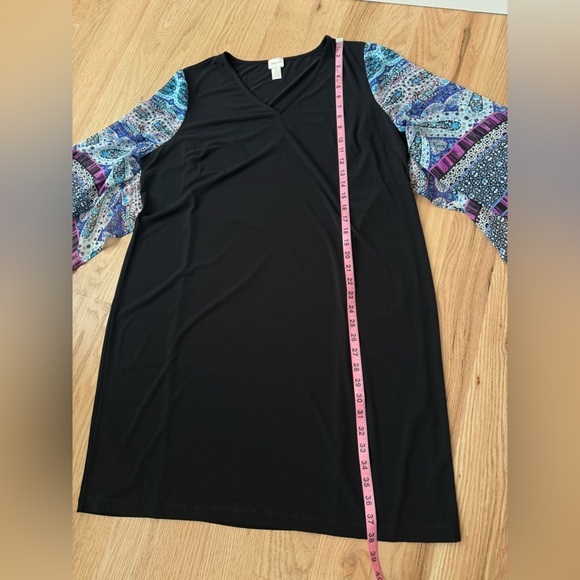 Chico’s Boho Flowy Sleeve Mixed Media Black Knee Length Dress Size XL - Picture 9 of 12